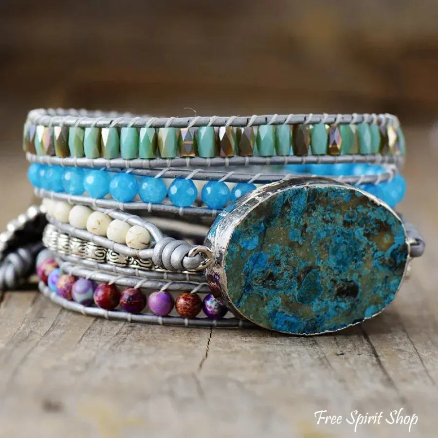 Blue Ocean Jasper & Purple Jasper Wrap Bracelet