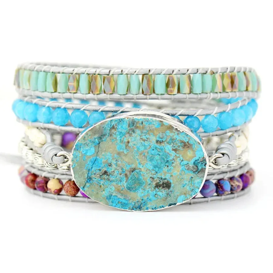 Blue Ocean Jasper & Purple Jasper Wrap Bracelet