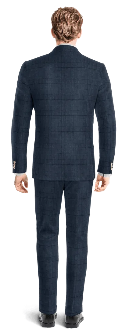 Blue prince of wales lightweight linen double-breasted 3-piece Suit