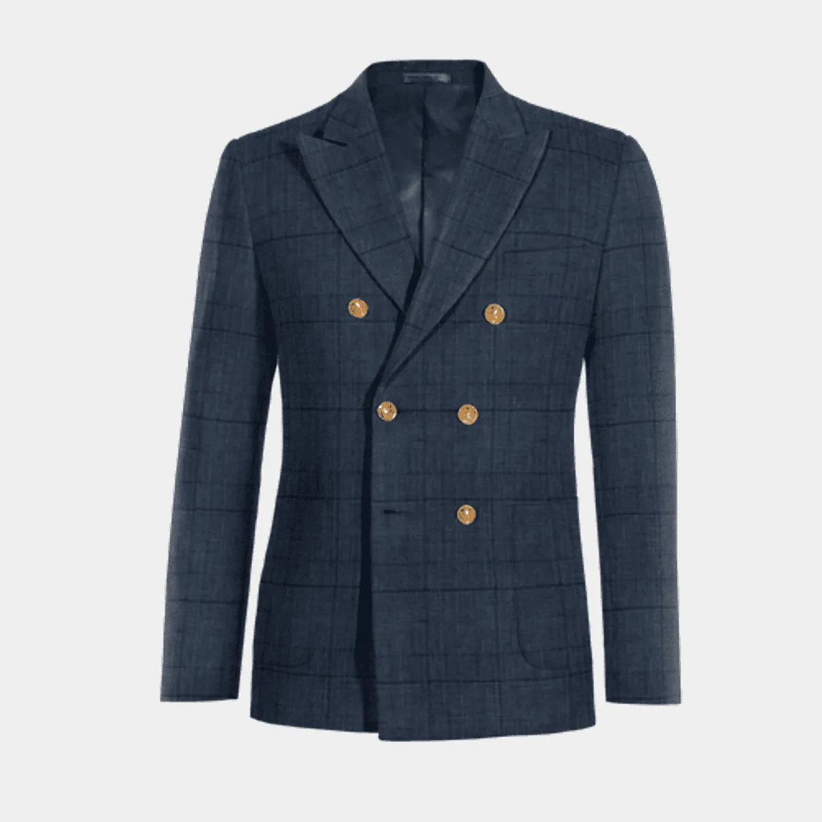 Blue prince of wales lightweight linen double-breasted Jacket