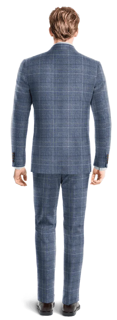 Blue prince of wales tweed double breasted Three piece Suit