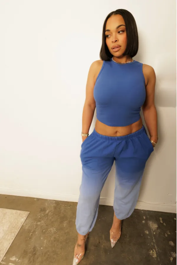 Blue Washed Tank & Sweatpants Set