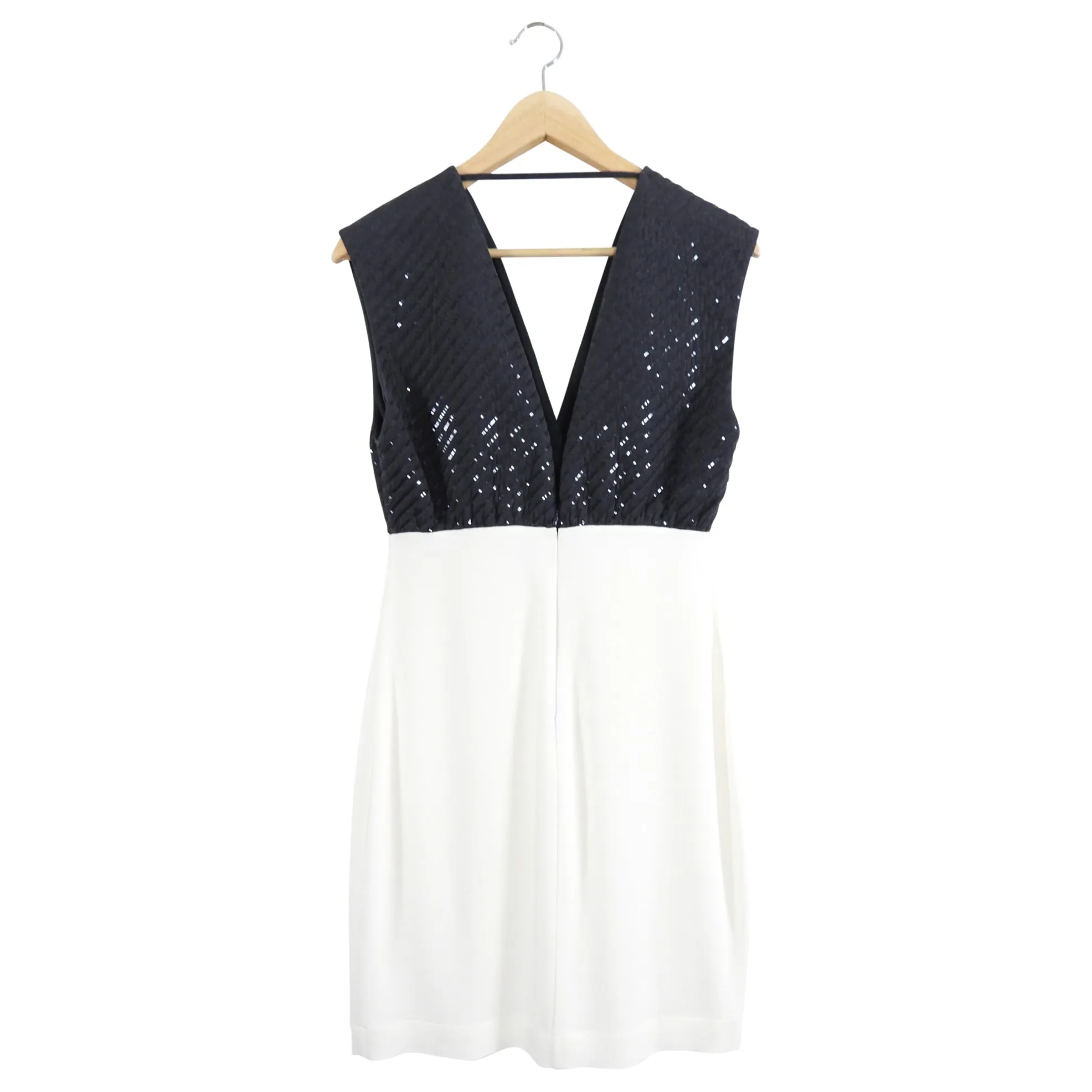 Brunello Cucinelli Charcoal Sequin and White Silk Combo Dress - S (4/6)