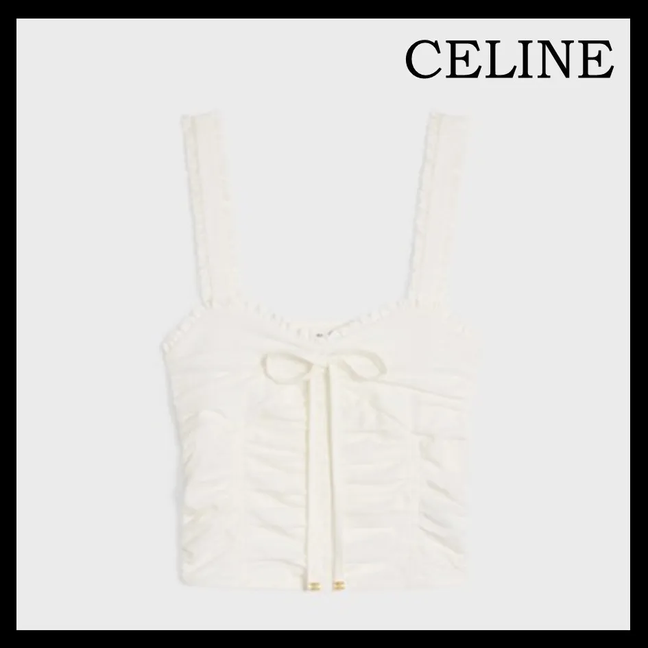 CELINE  |gathered crop top in cotton and silk jersey