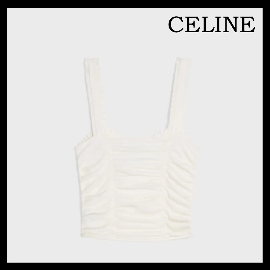 CELINE  |gathered crop top in cotton and silk jersey