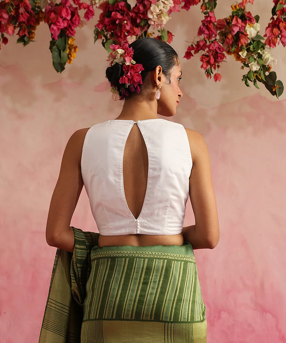 Champa Blouse -Handloom White Cotton Silk Blouse With Halter Neck