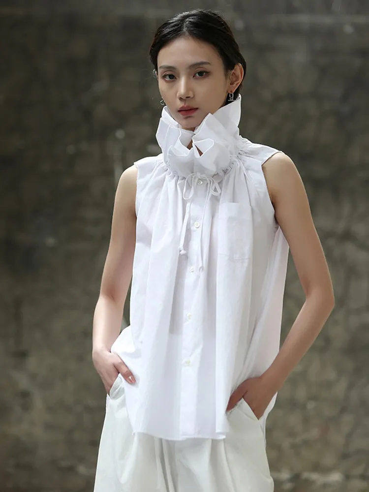 Chee Ruffle Collar Blouse - White