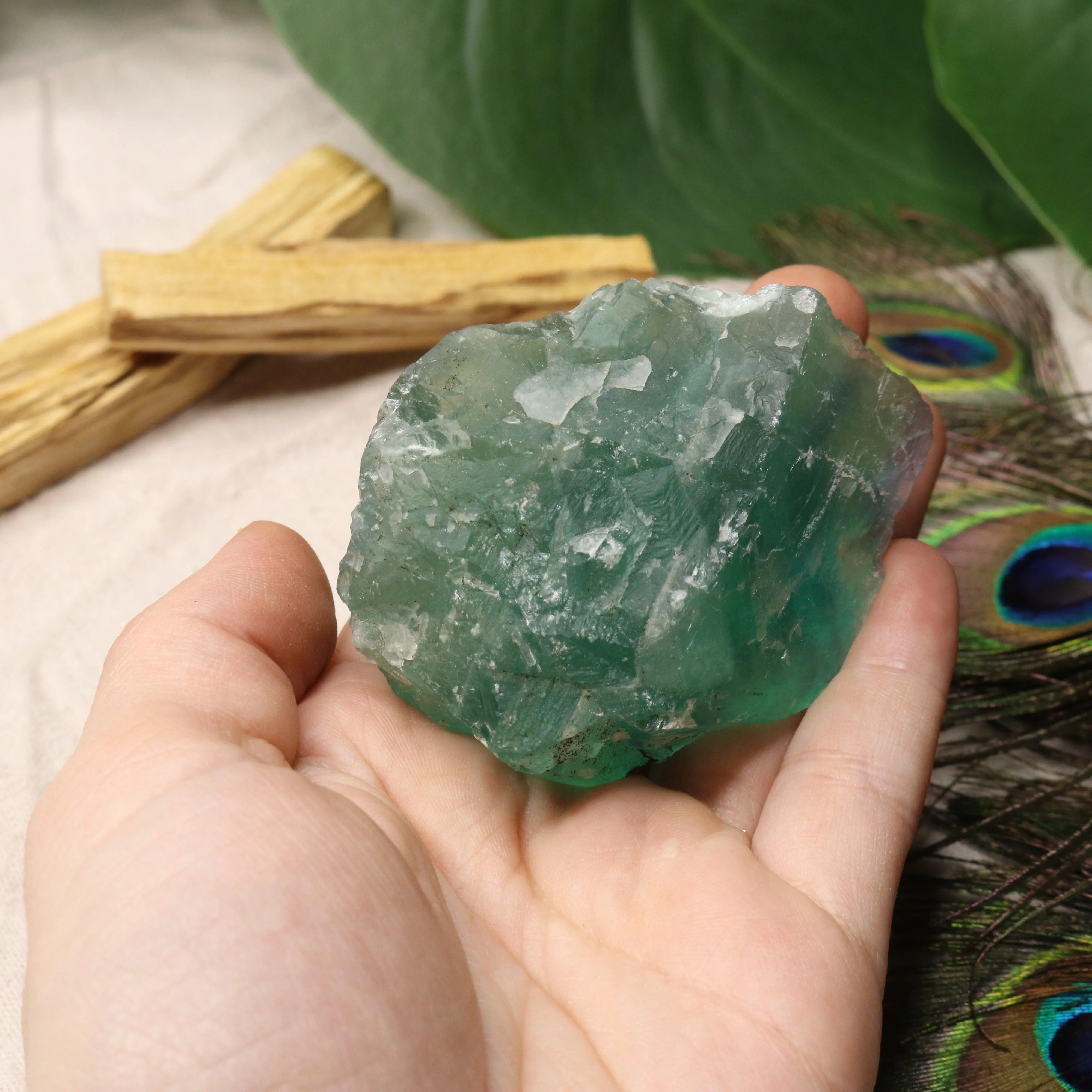 Chunky Top Grade Rough Rainbow Green Fluorite Specimen from Mexico