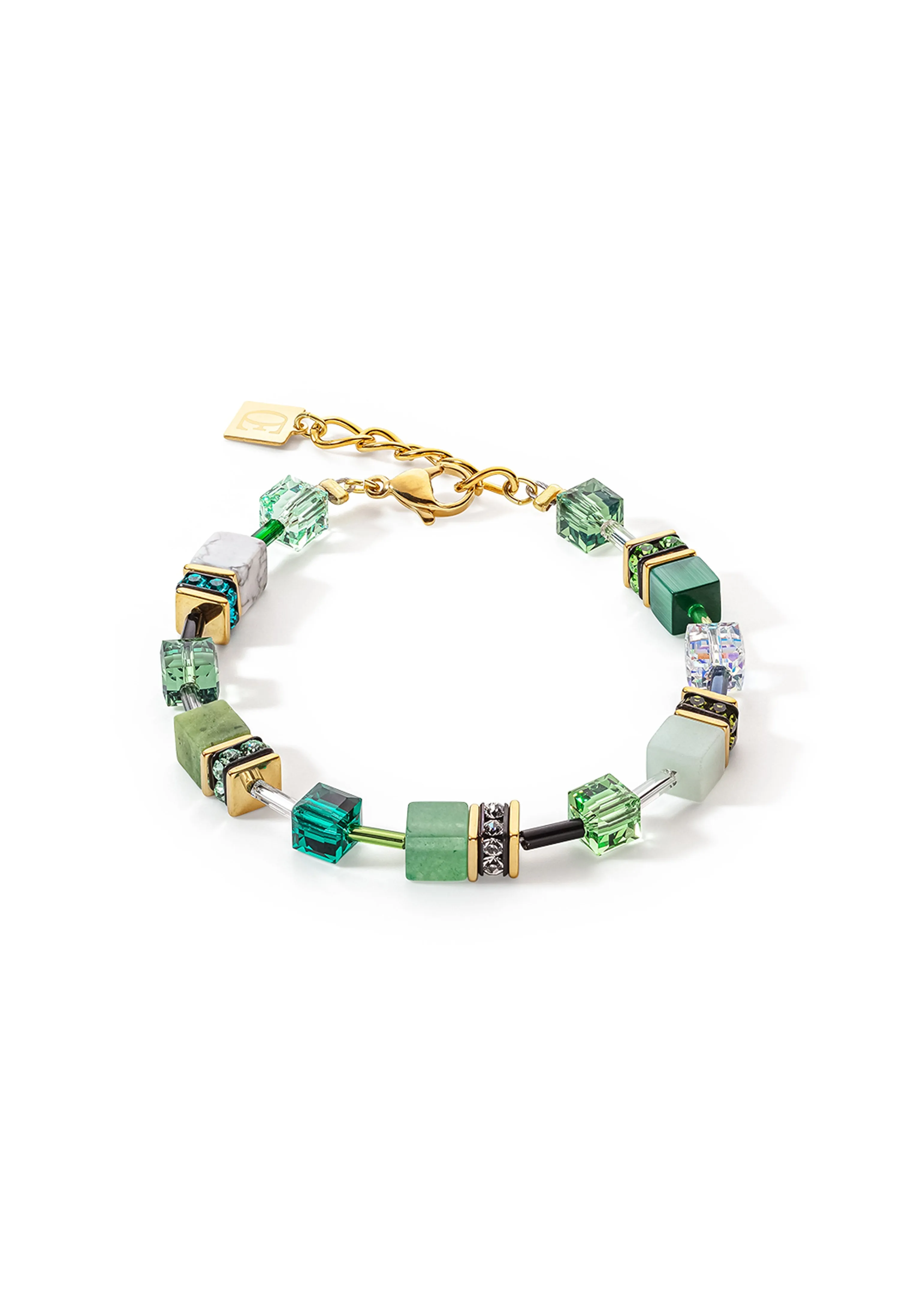 Coeur De Lion GeoCube Green Aventurine Bracelet Gold Plated