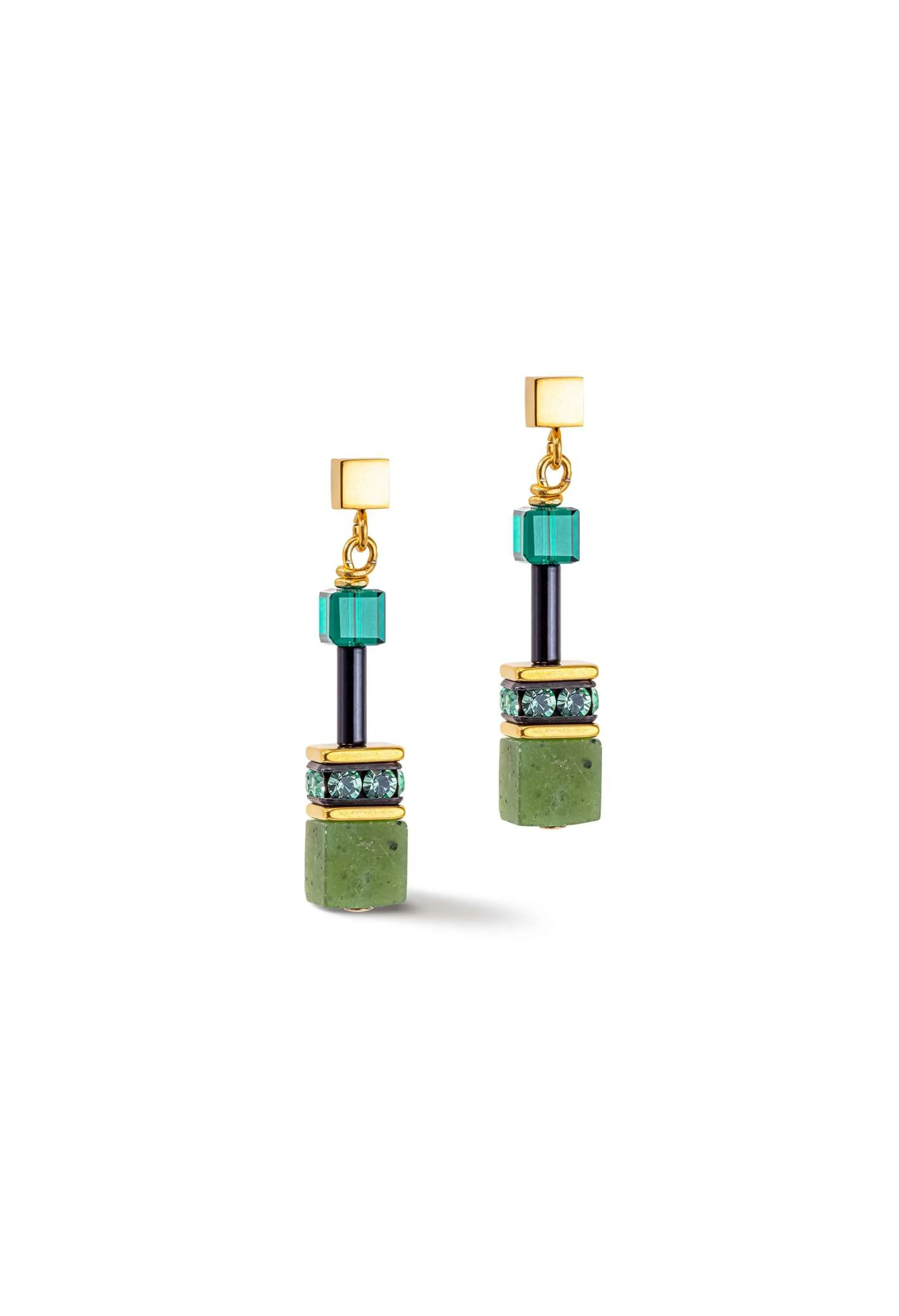 Coeur De Lion GeoCube Green Aventurine Earrings Gold Plated