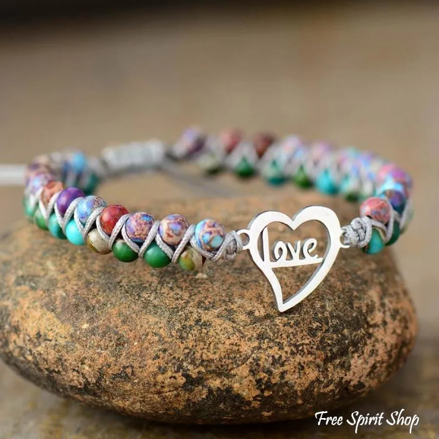 Colorful Jasper & Love Charm Bead Bracelet