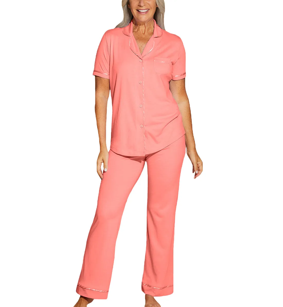 Cosabella Amore Bella Short Sleeve Top & Pant PJ Set (AMORE9645) - Coral Breeze