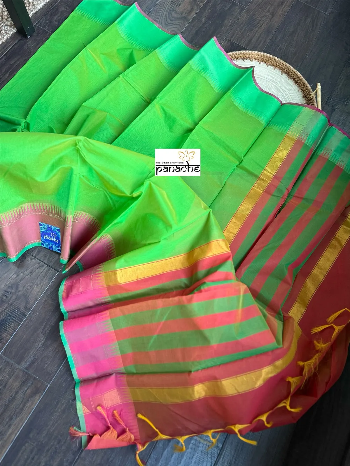 Cotton Silk Kanjivaram - Green Pink