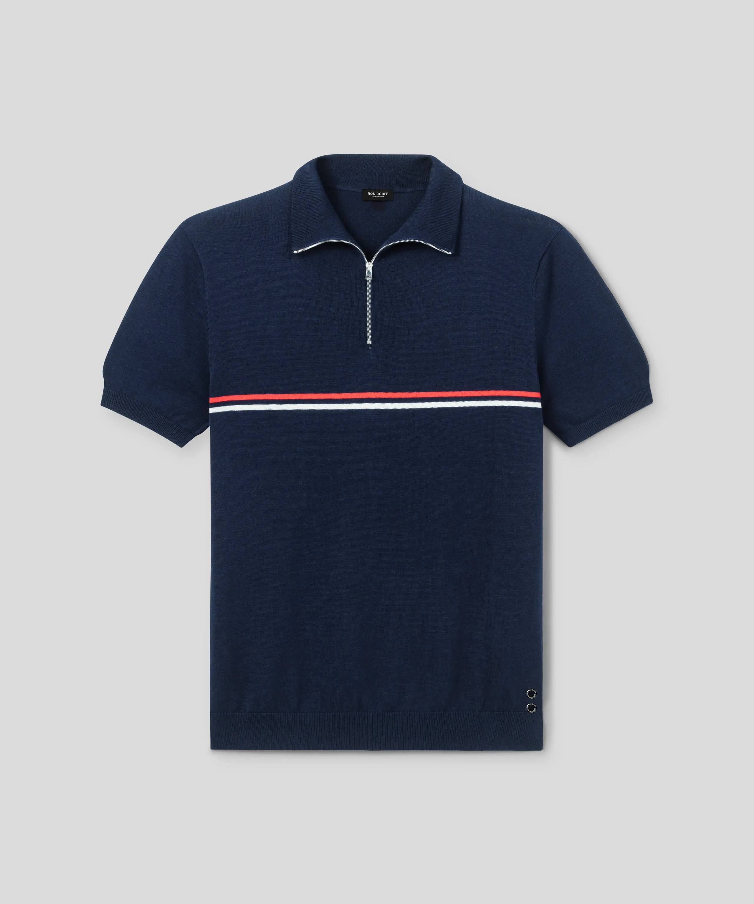 Cotton-Silk RD Polo w. Chest Stripes: Navy