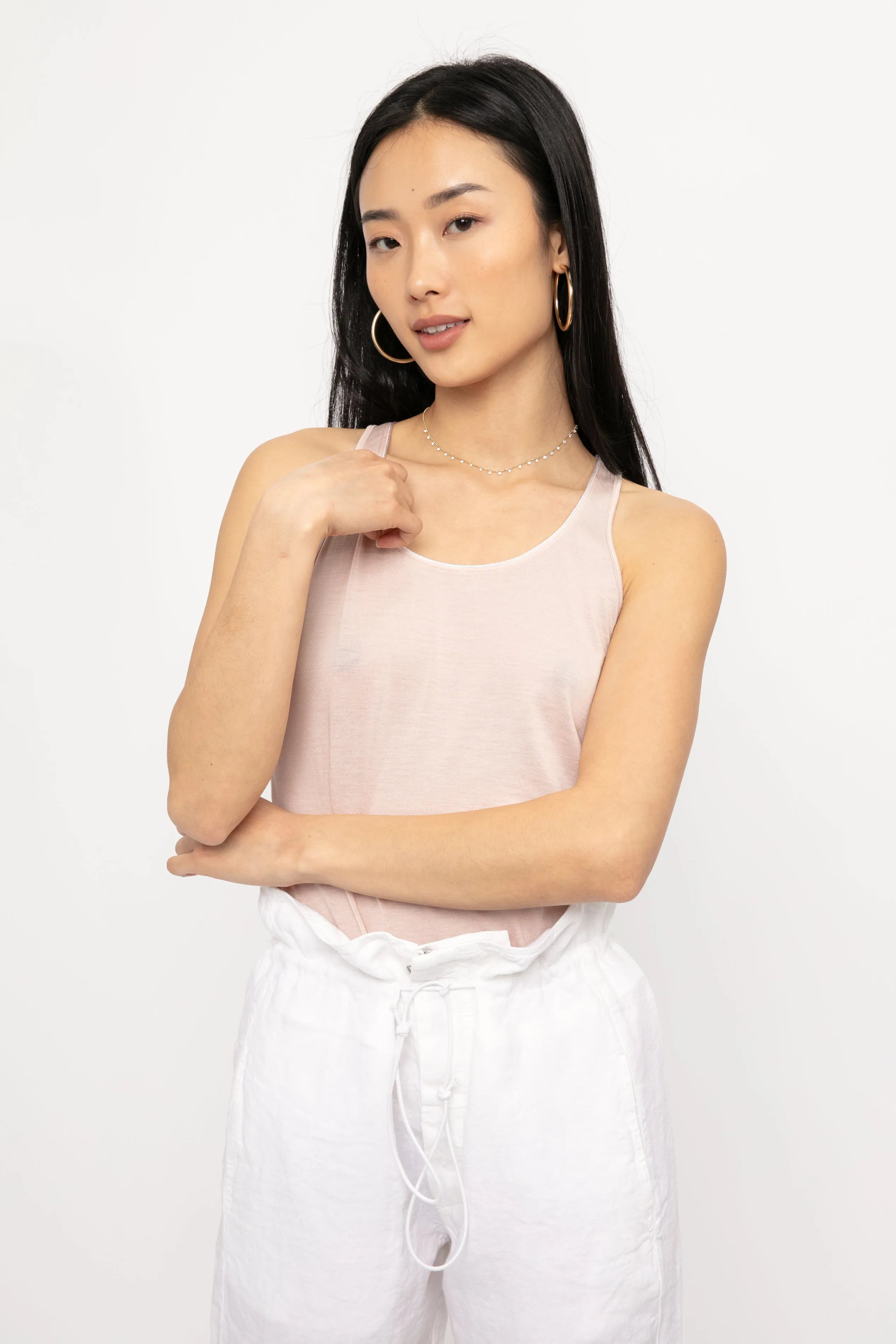 Cotton Silk Tank Top in Rose