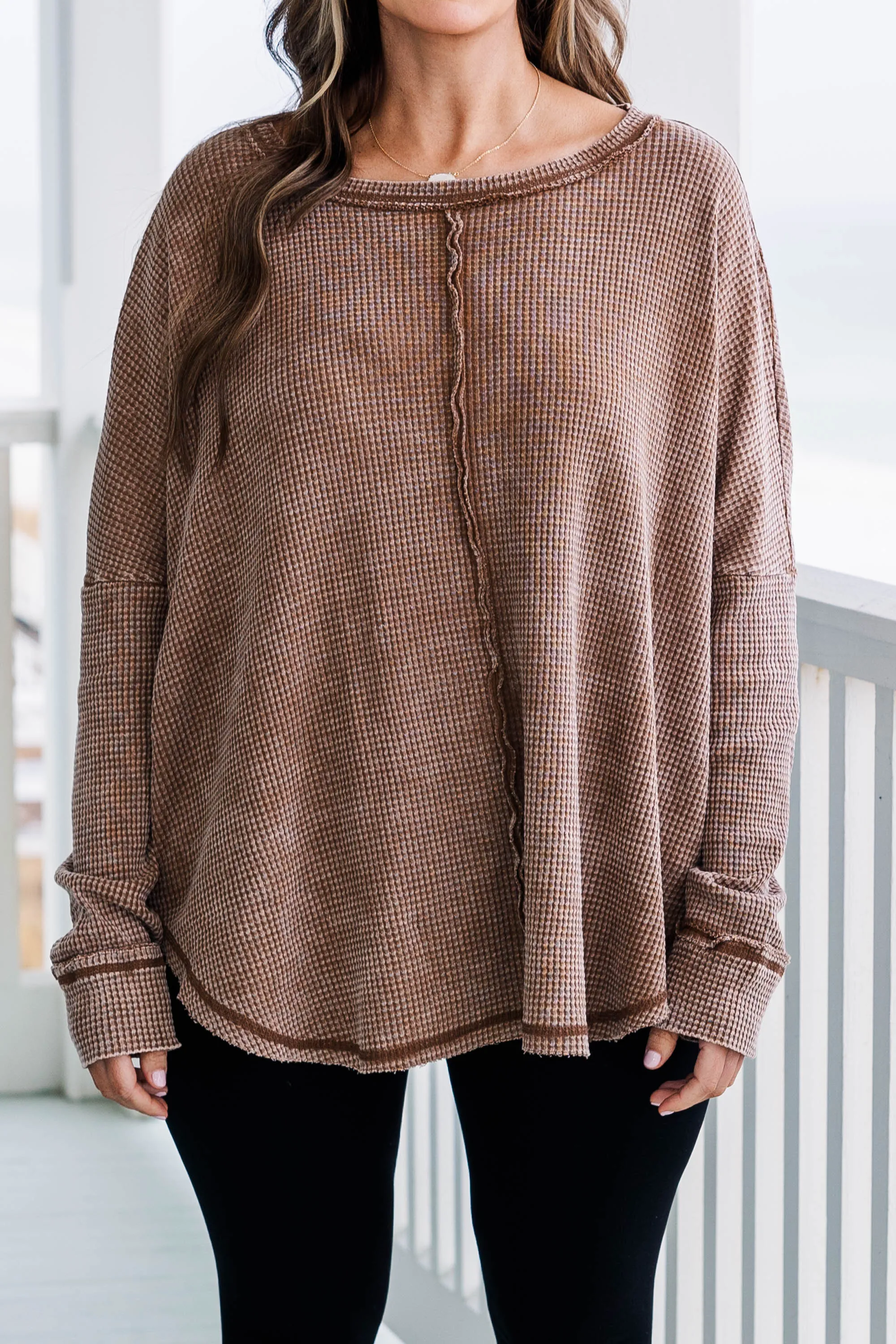 Cozy Waffle Pullover, Dark Camel