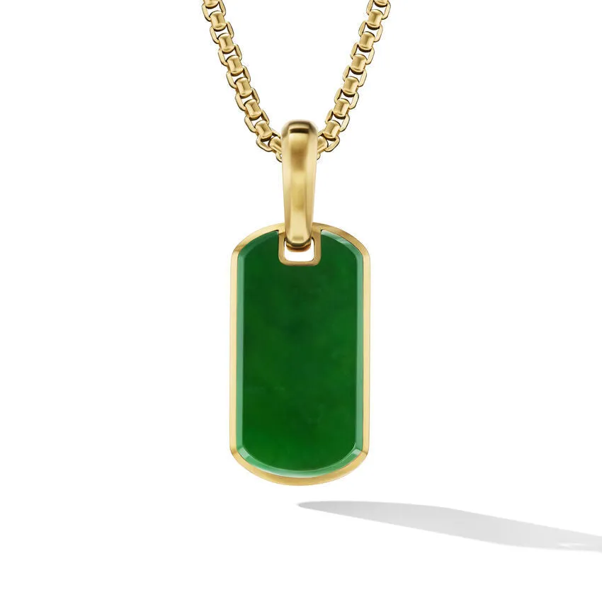 David Yurman Gents Chevron Tag in 18K Yellow Gold with Nephrite Jade, 21mm