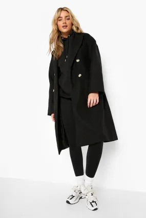 Double Breasted Belted Wool Look Coat