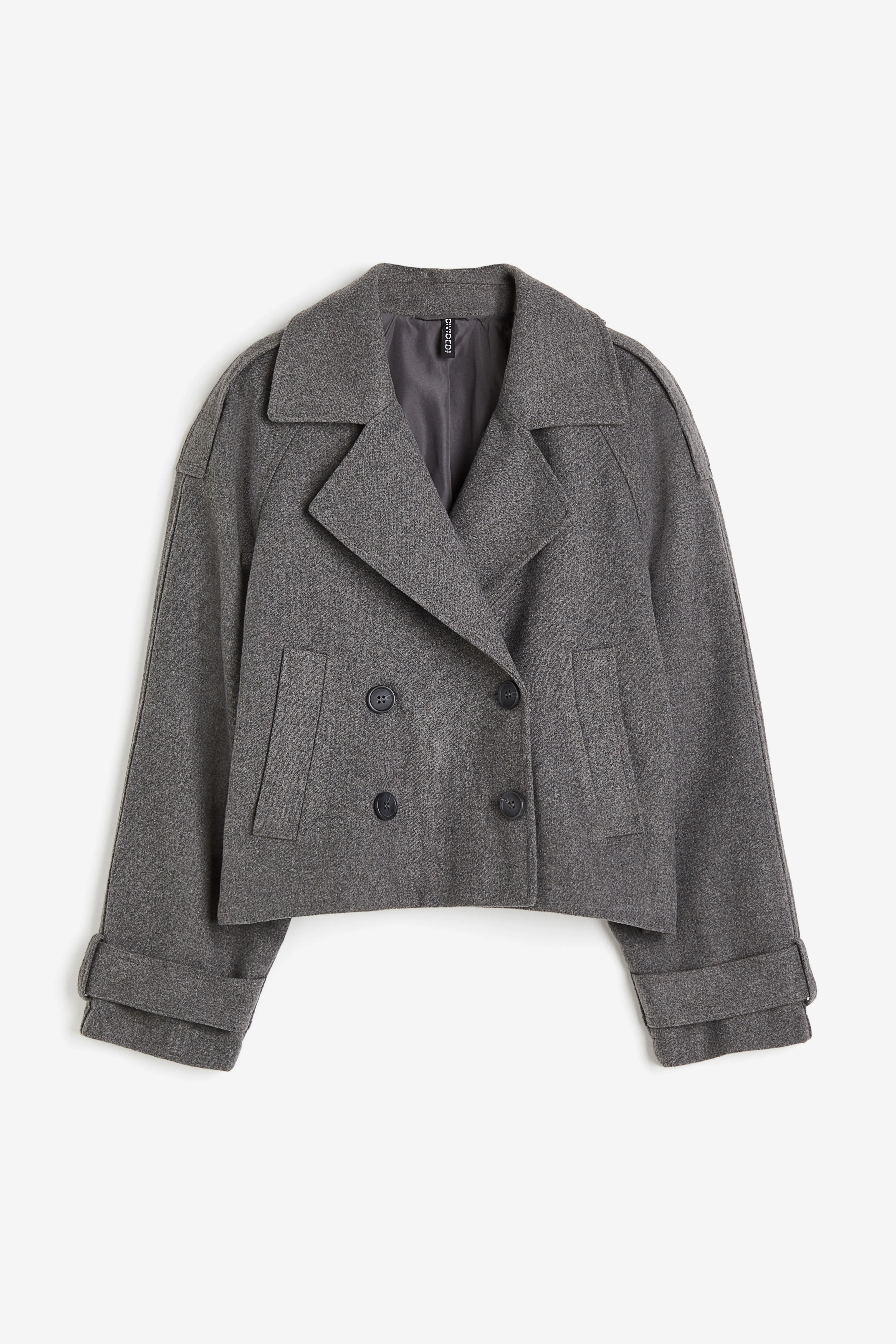 Double-breasted jacket - Long sleeve - Regular length - Dark grey marl - Ladies | H&M GB