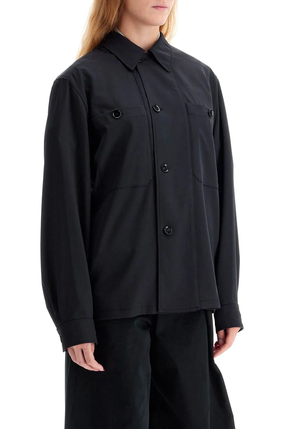 double-breasted twill oversh JA1046 LF1210 JET BLACK