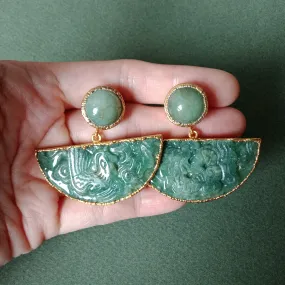 Dragon phoenix nephrite jade earrings