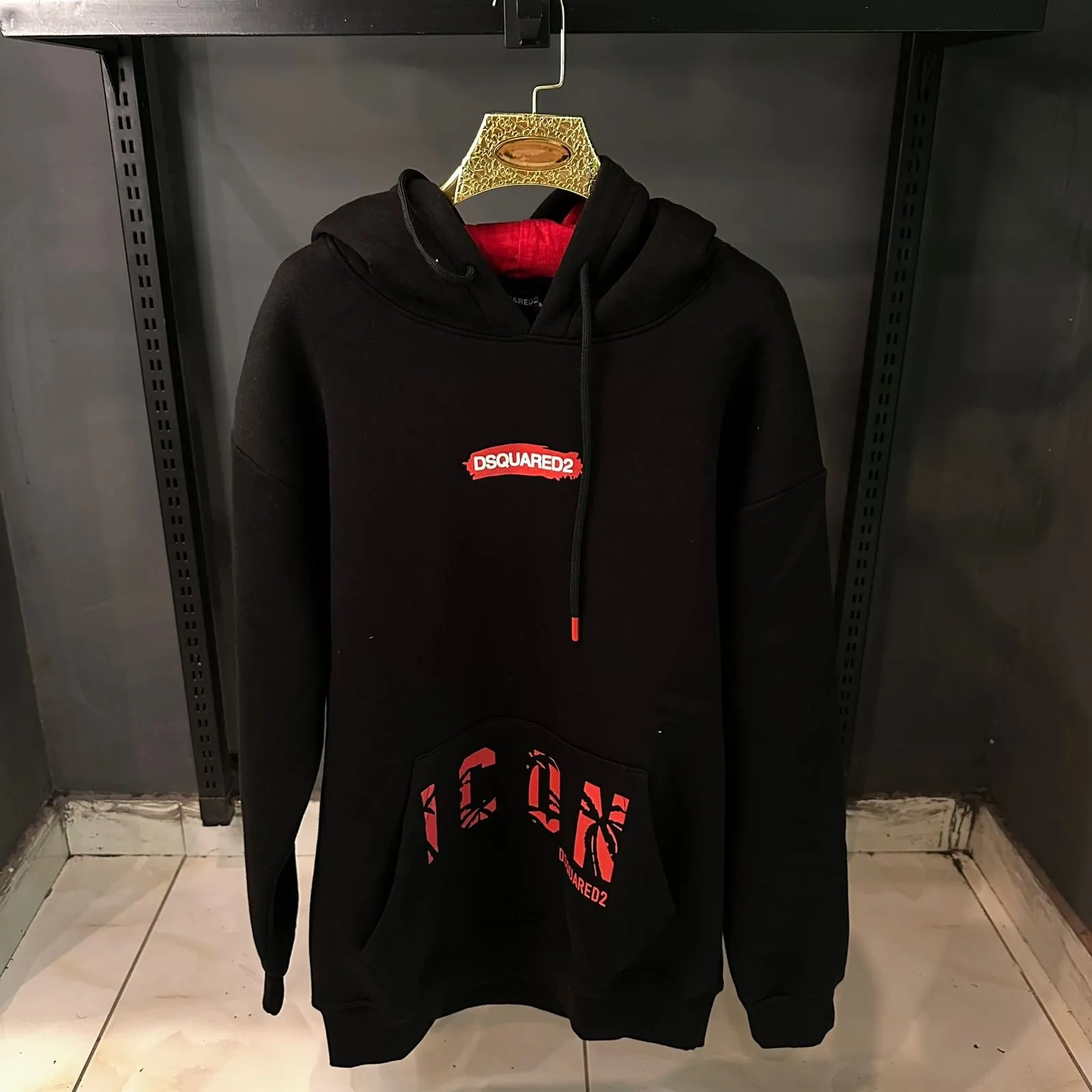 DSQUARED2 BLACK HOODIE RED ICON PRINT - The Nucleus Clothing