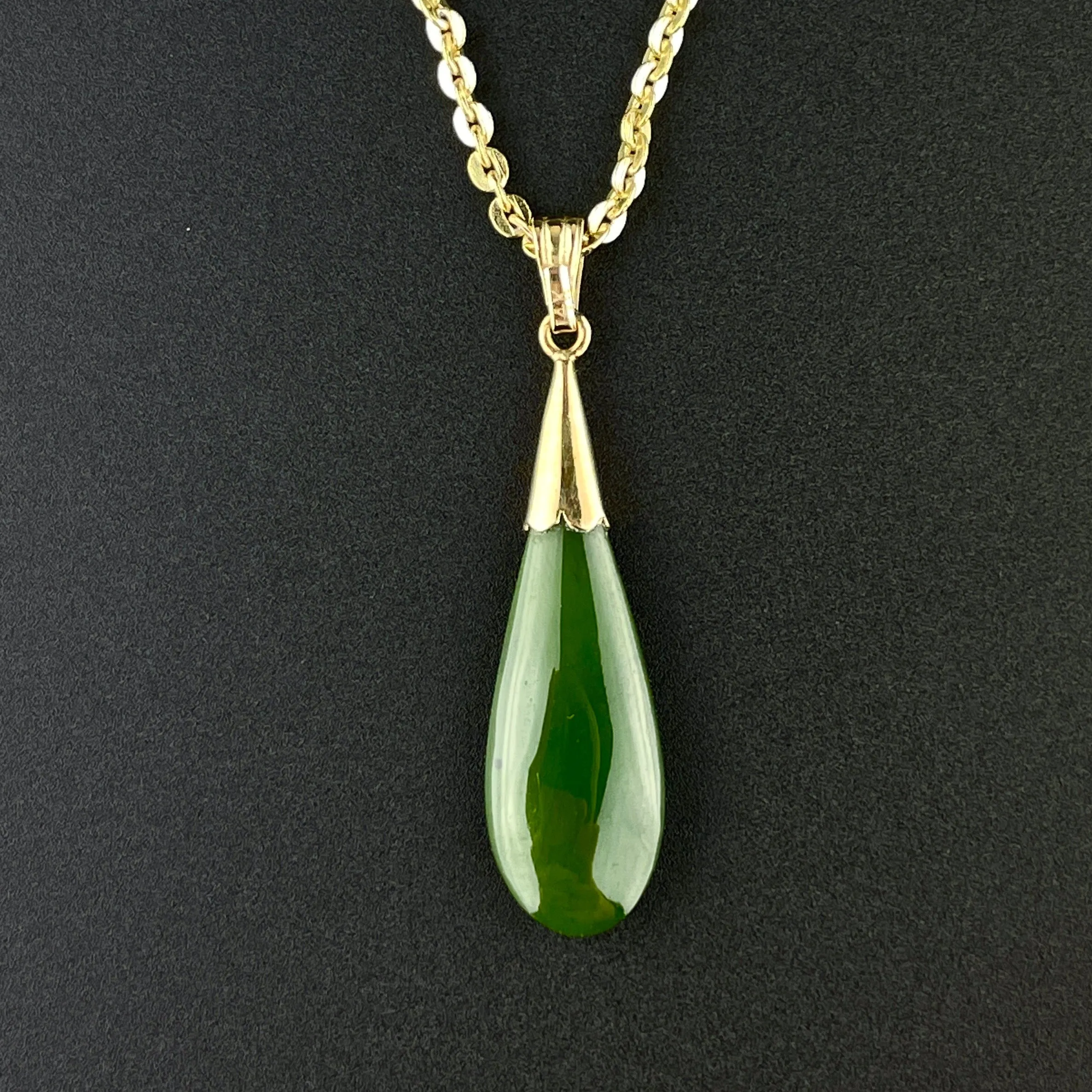 Edwardian 14K Gold Maori Pounamu New Zealand Jade Pendant Necklace