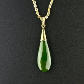 Edwardian 14K Gold Maori Pounamu New Zealand Jade Pendant Necklace