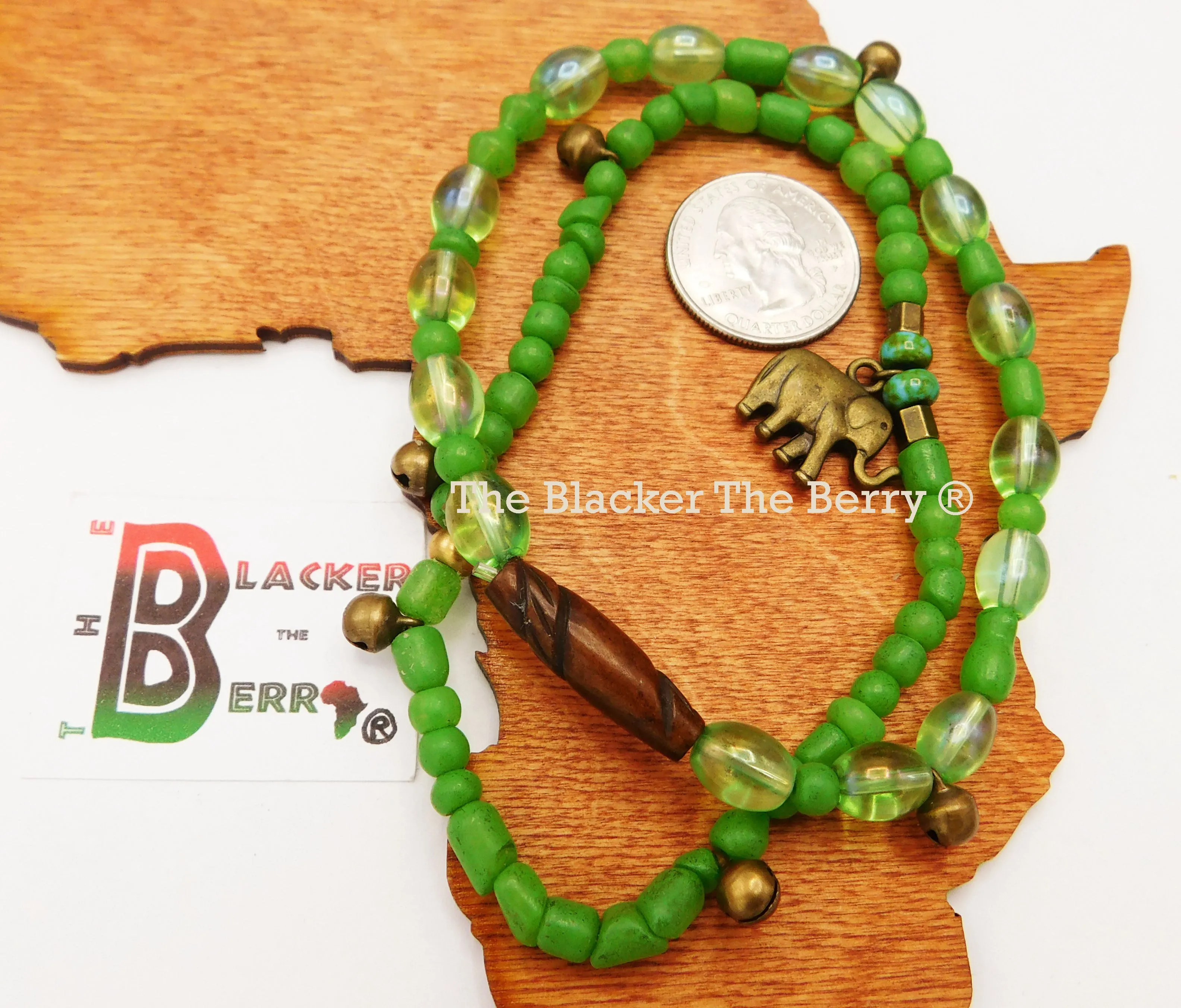 Elephant Anklet Summer Green Handmade Beaded Women