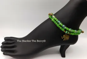 Elephant Anklet Summer Green Handmade Beaded Women