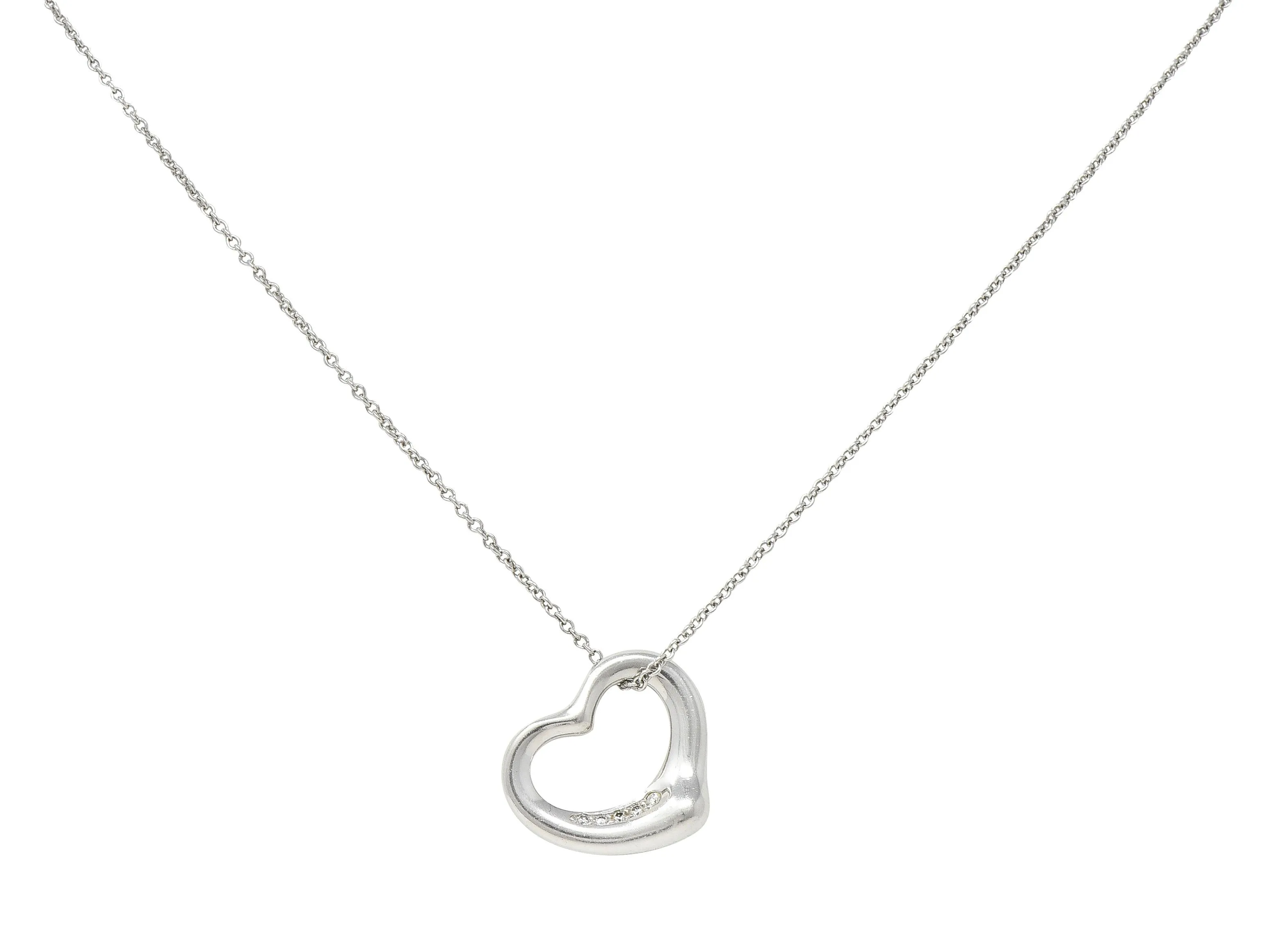 Elsa Peretti Tiffany & Co. Diamond Platinum Open Heart Pendant Necklace