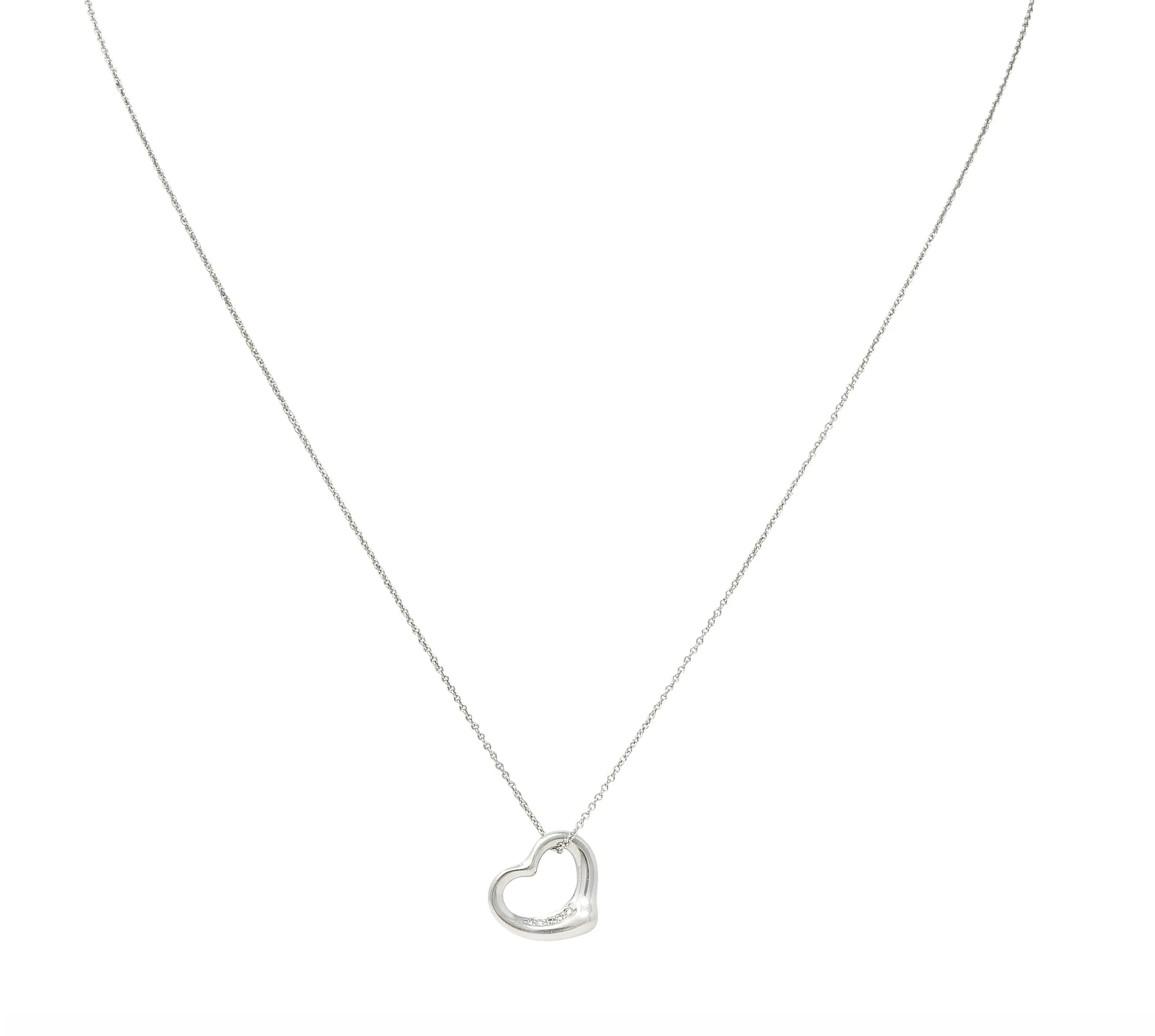 Elsa Peretti Tiffany & Co. Diamond Platinum Open Heart Pendant Necklace