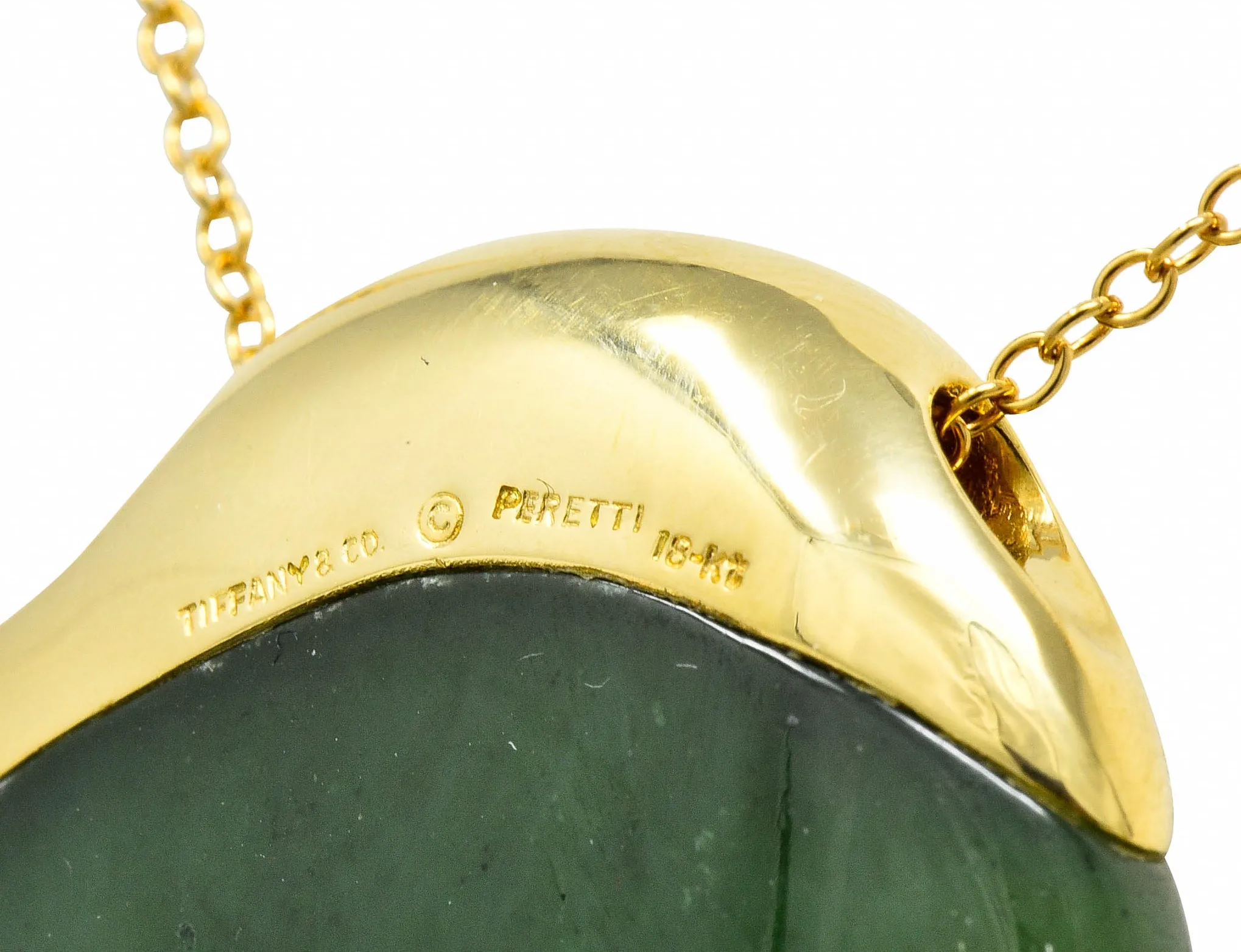 Elsa Peretti Tiffany & Co. Jade 18 Karat Gold Touchstone Pendant Necklace