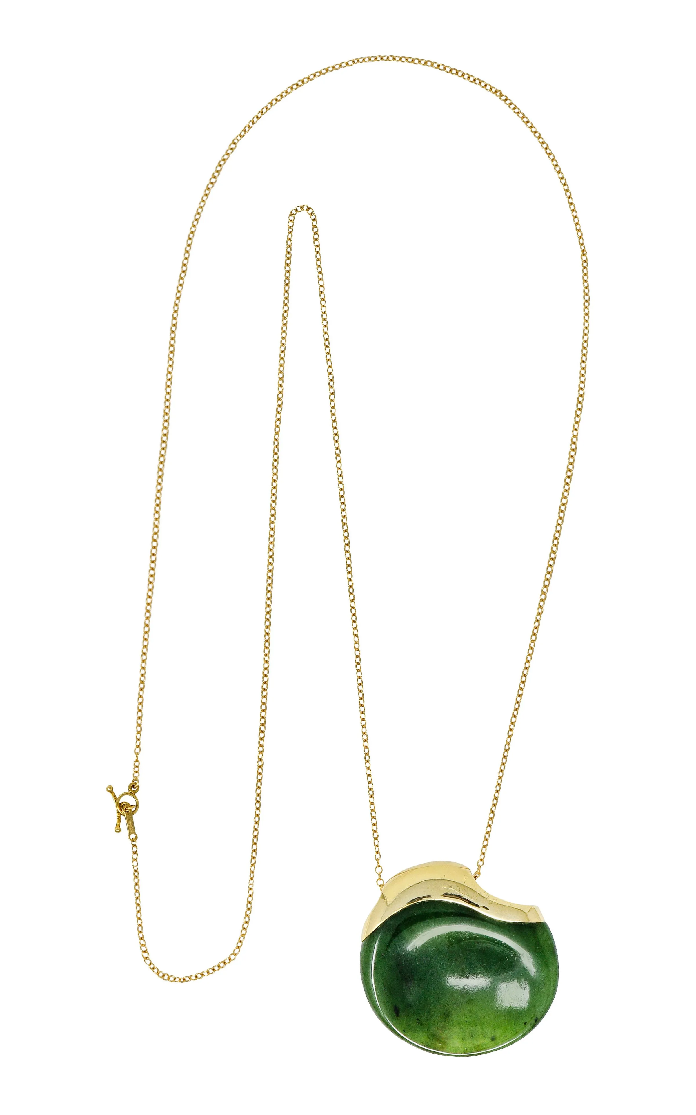 Elsa Peretti Tiffany & Co. Jade 18 Karat Gold Touchstone Pendant Necklace