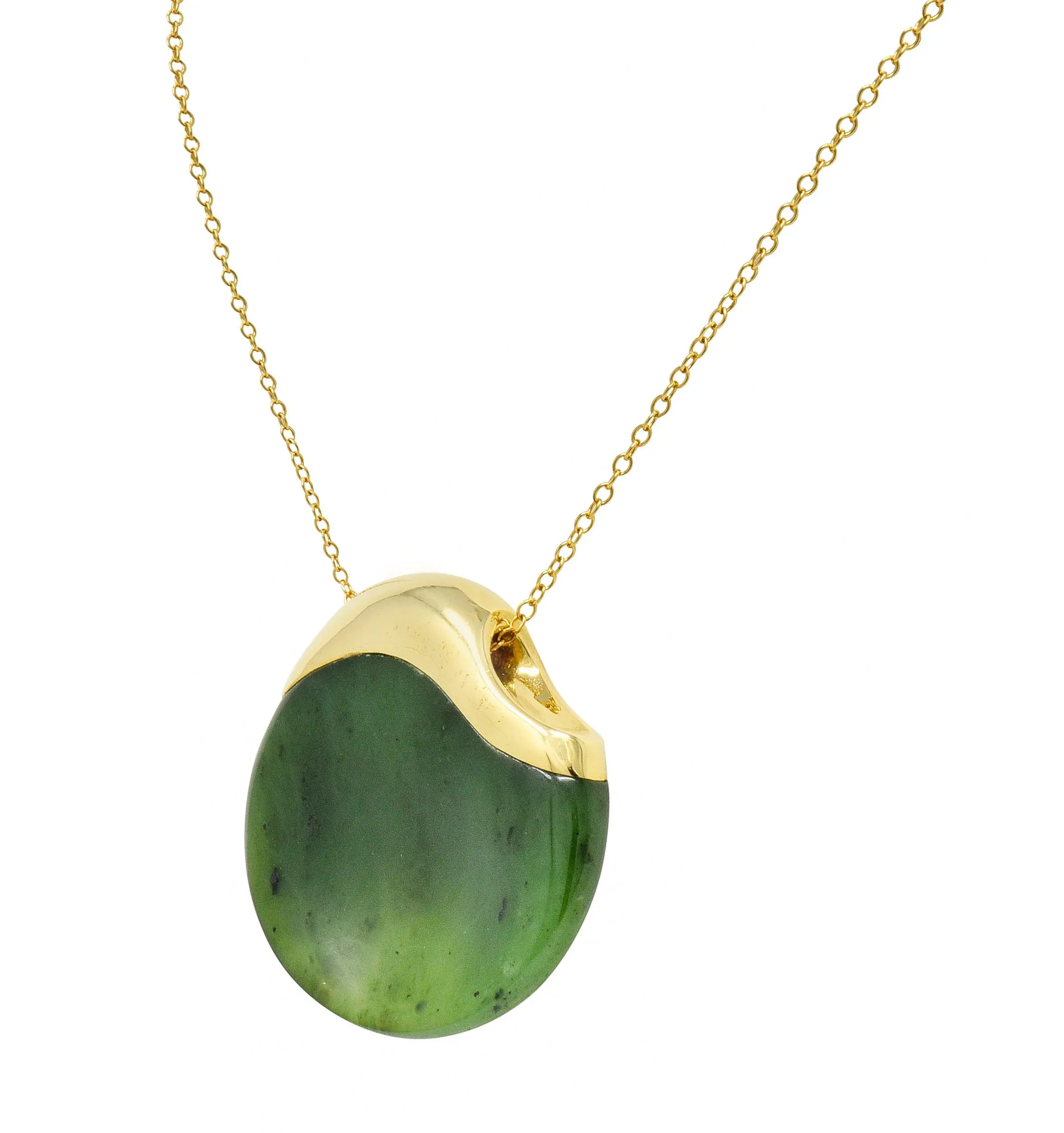 Elsa Peretti Tiffany & Co. Jade 18 Karat Gold Touchstone Pendant Necklace