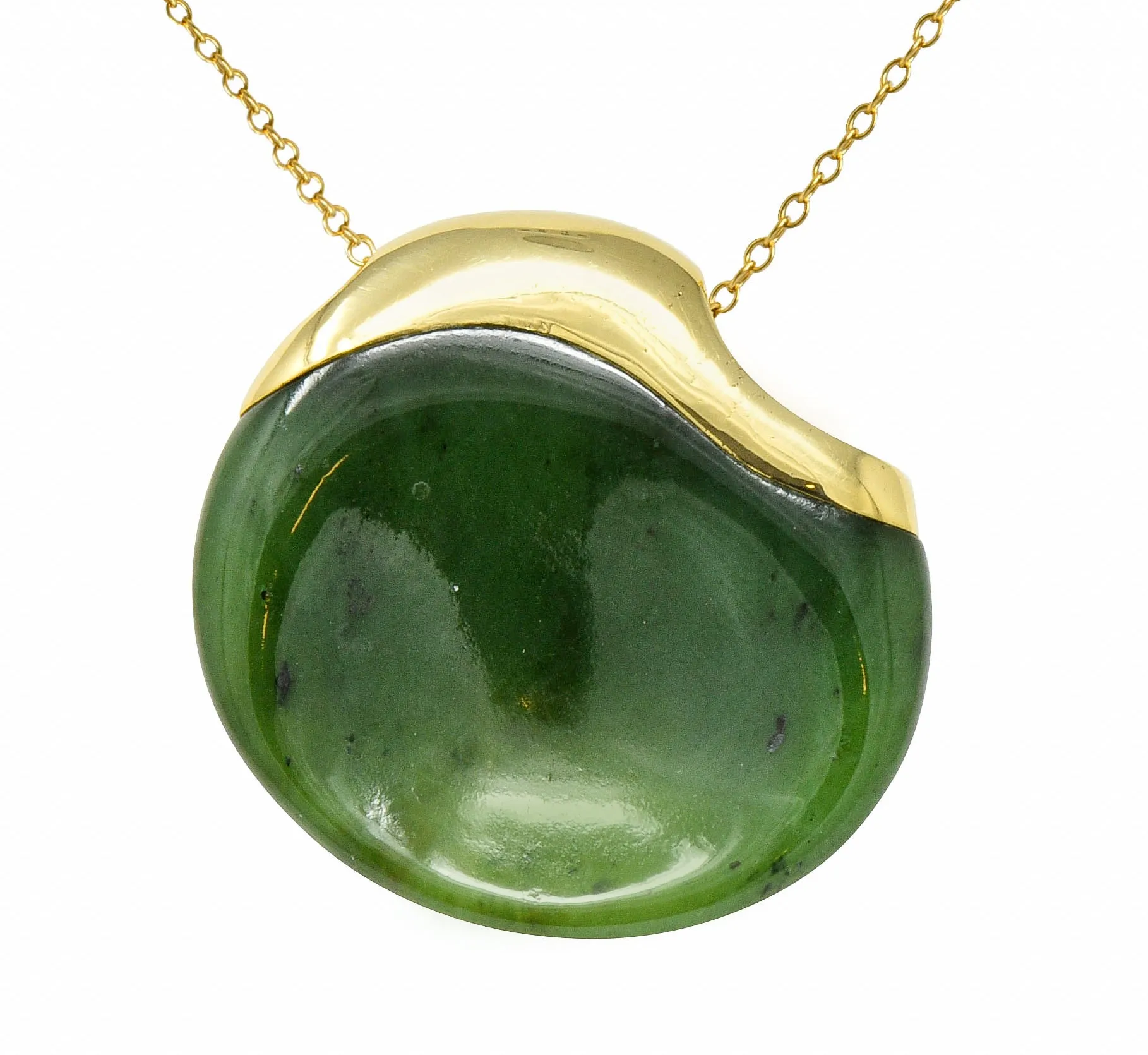 Elsa Peretti Tiffany & Co. Jade 18 Karat Gold Touchstone Pendant Necklace