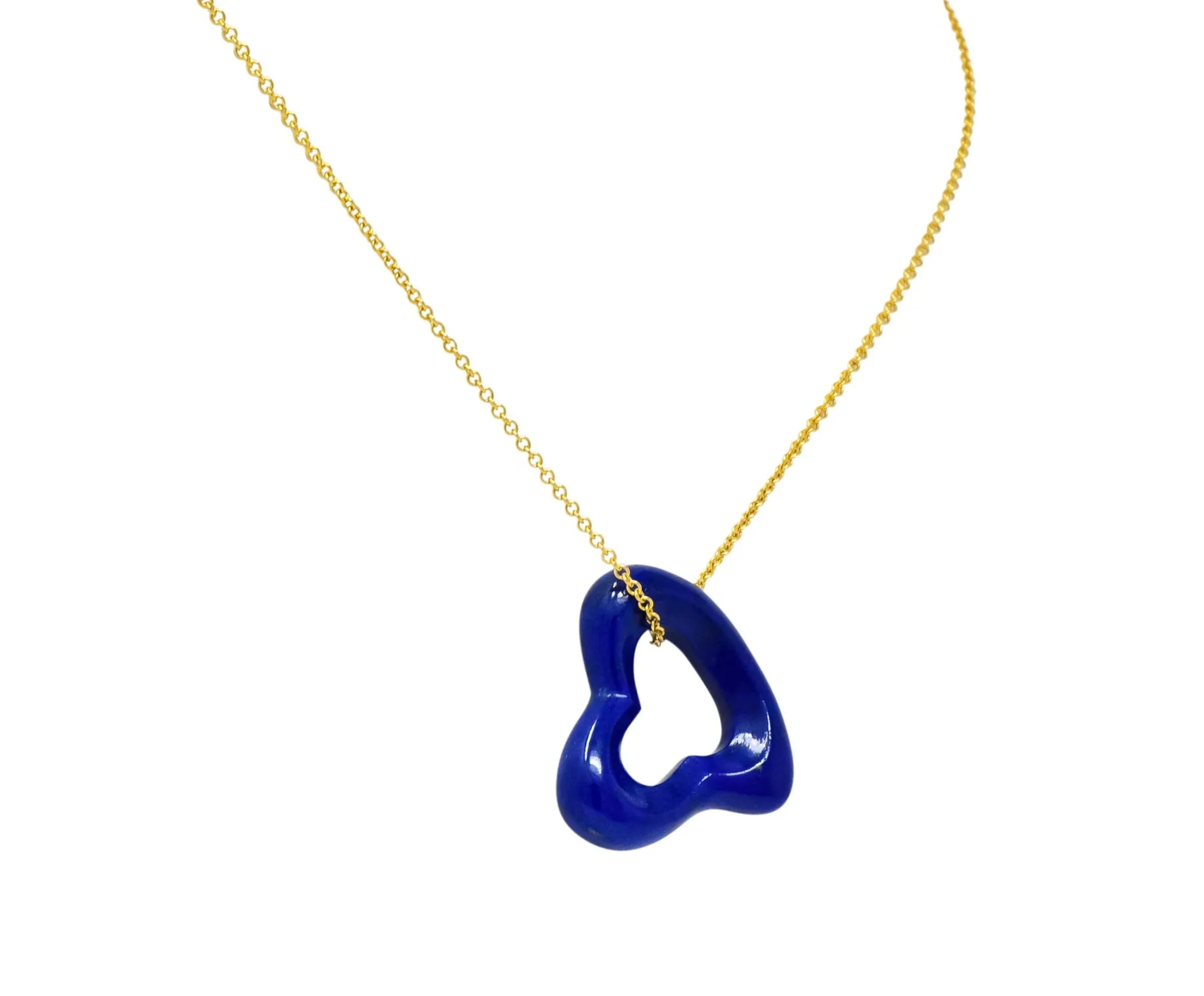 Elsa Peretti Tiffany & Co. Lapis Lazuli 18 Karat Gold Open Heart Pendant Necklace