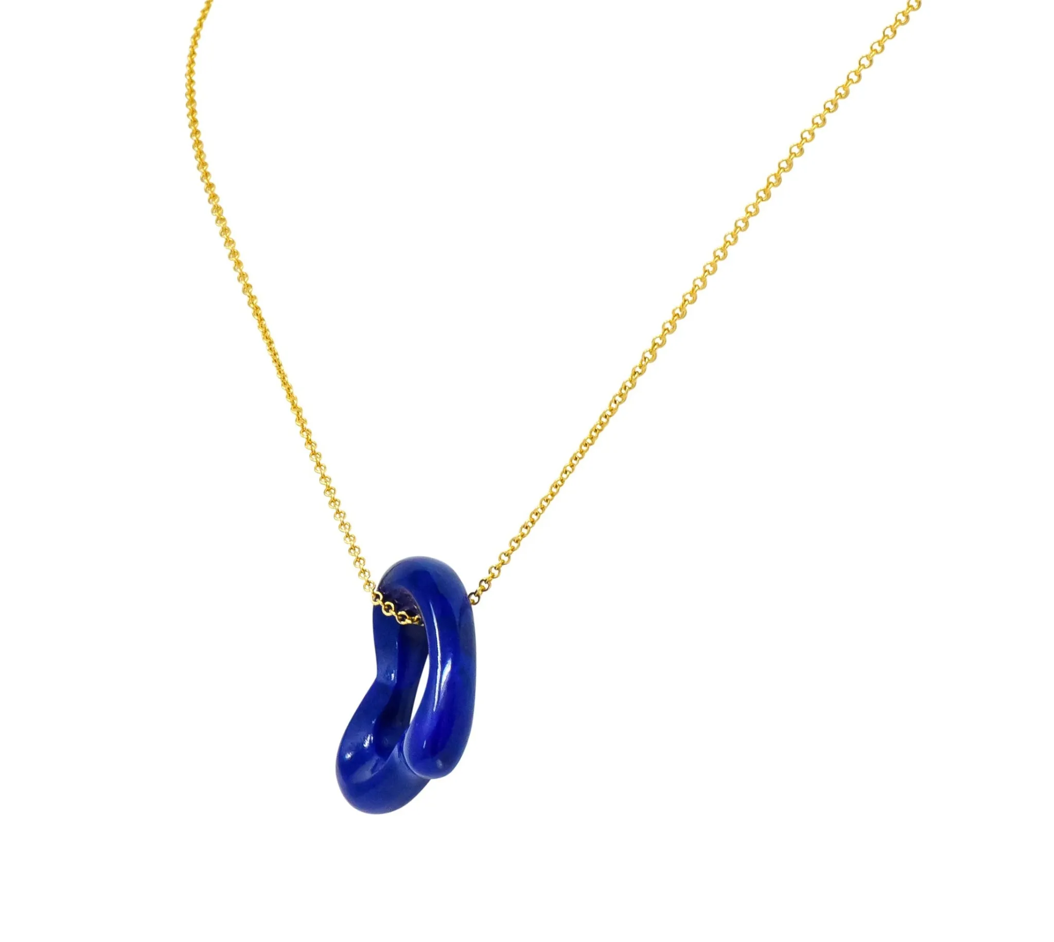 Elsa Peretti Tiffany & Co. Lapis Lazuli 18 Karat Gold Open Heart Pendant Necklace