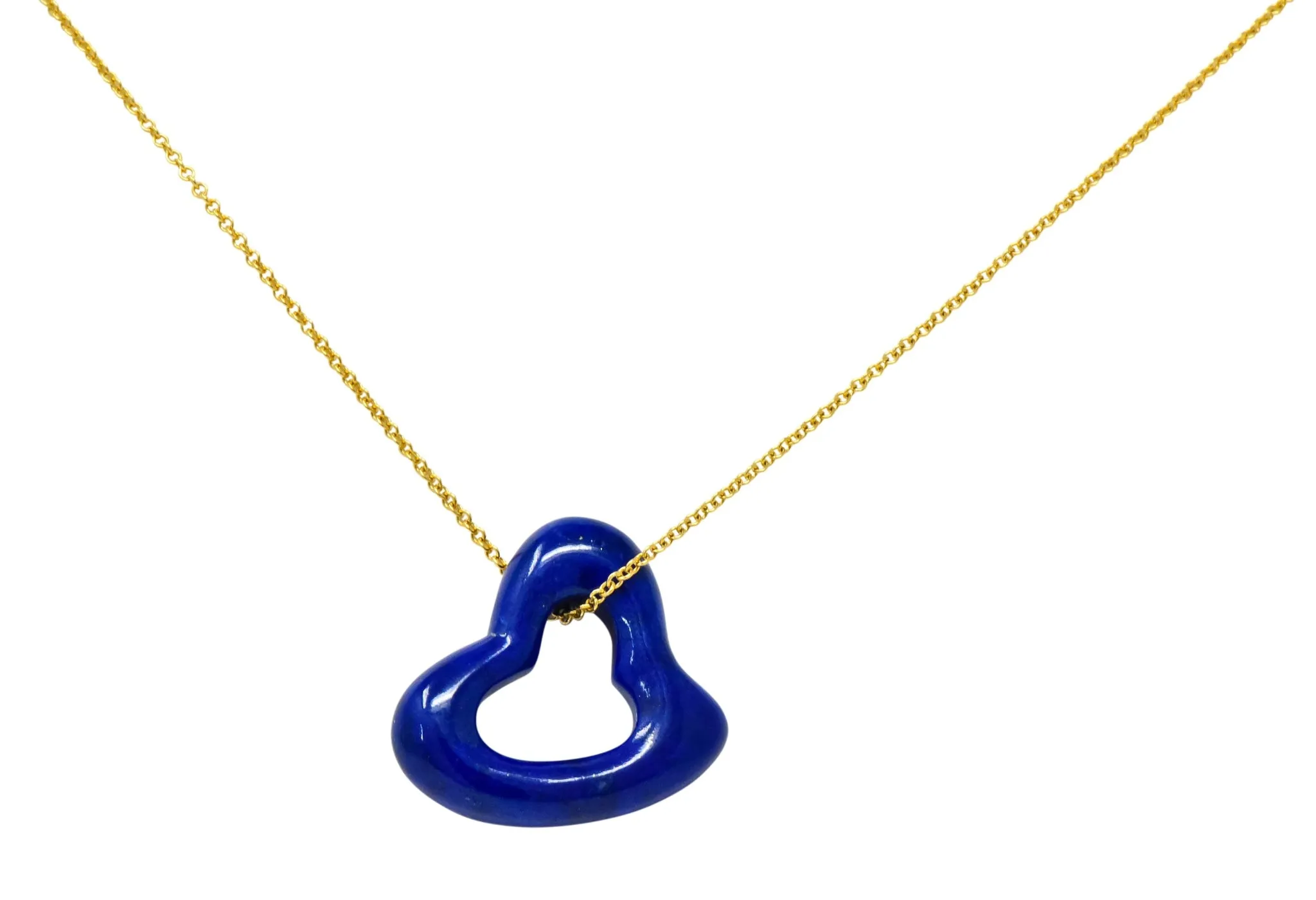 Elsa Peretti Tiffany & Co. Lapis Lazuli 18 Karat Gold Open Heart Pendant Necklace