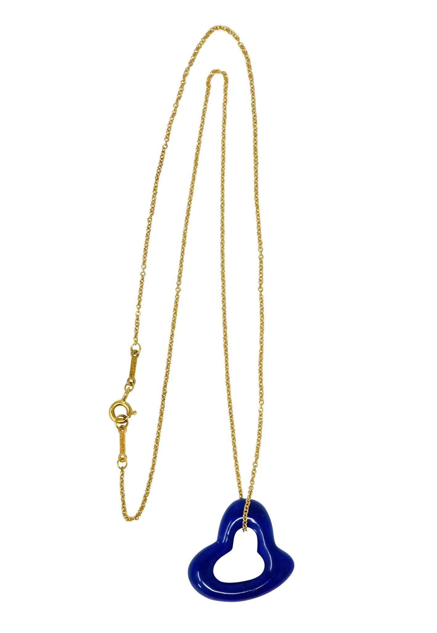 Elsa Peretti Tiffany & Co. Lapis Lazuli 18 Karat Gold Open Heart Pendant Necklace