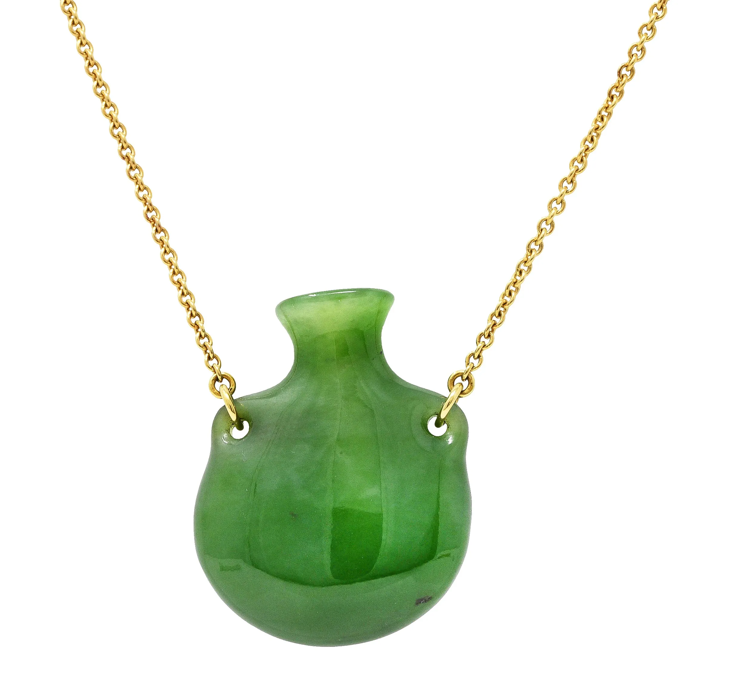 Elsa Peretti Tiffany & Co. Nephrite Jade 18 Karat Gold Bottle Necklace