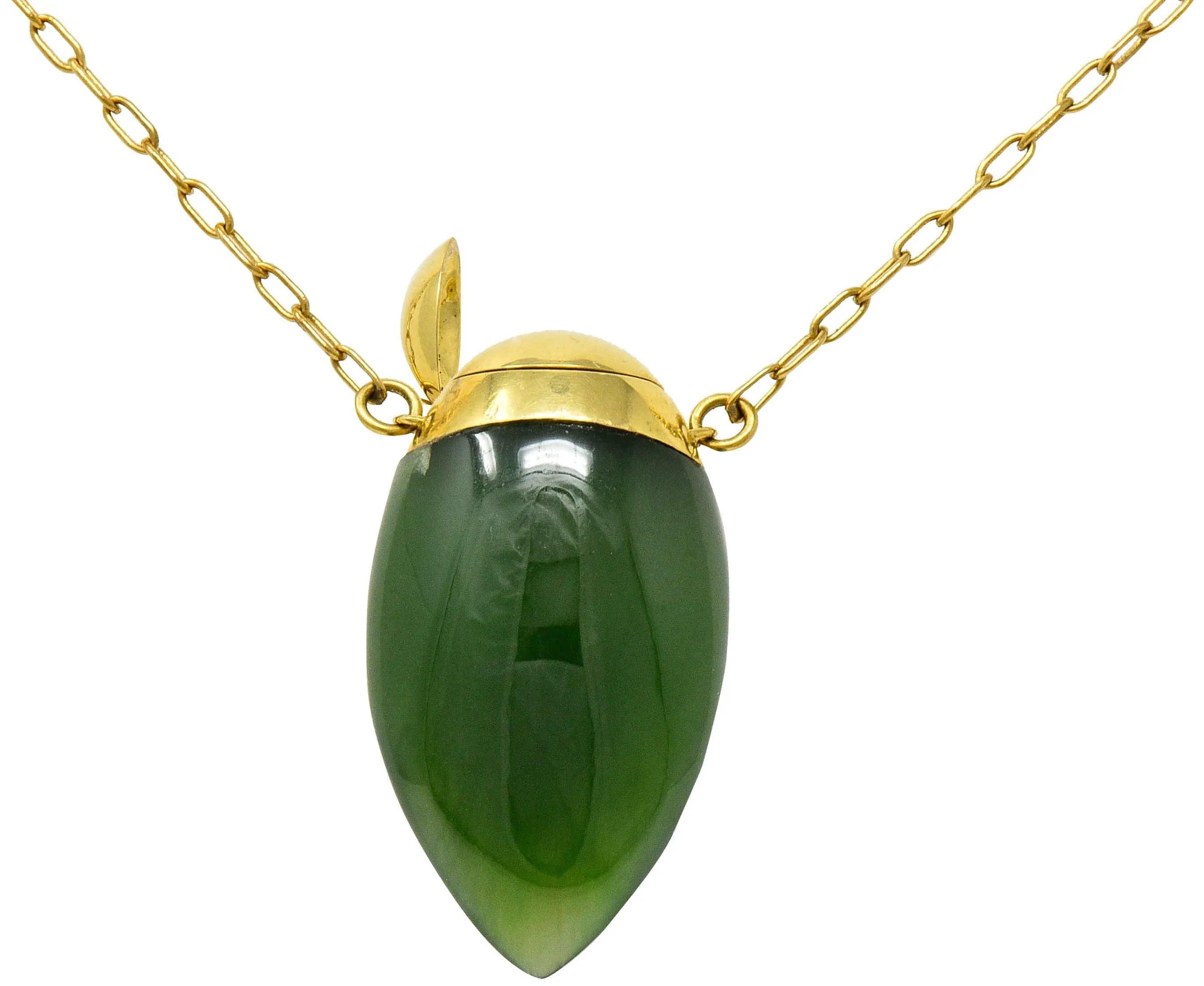 Elsa Peretti Tiffany & Co. Nephrite Jade 18 Karat Gold Perfume Bottle Necklace