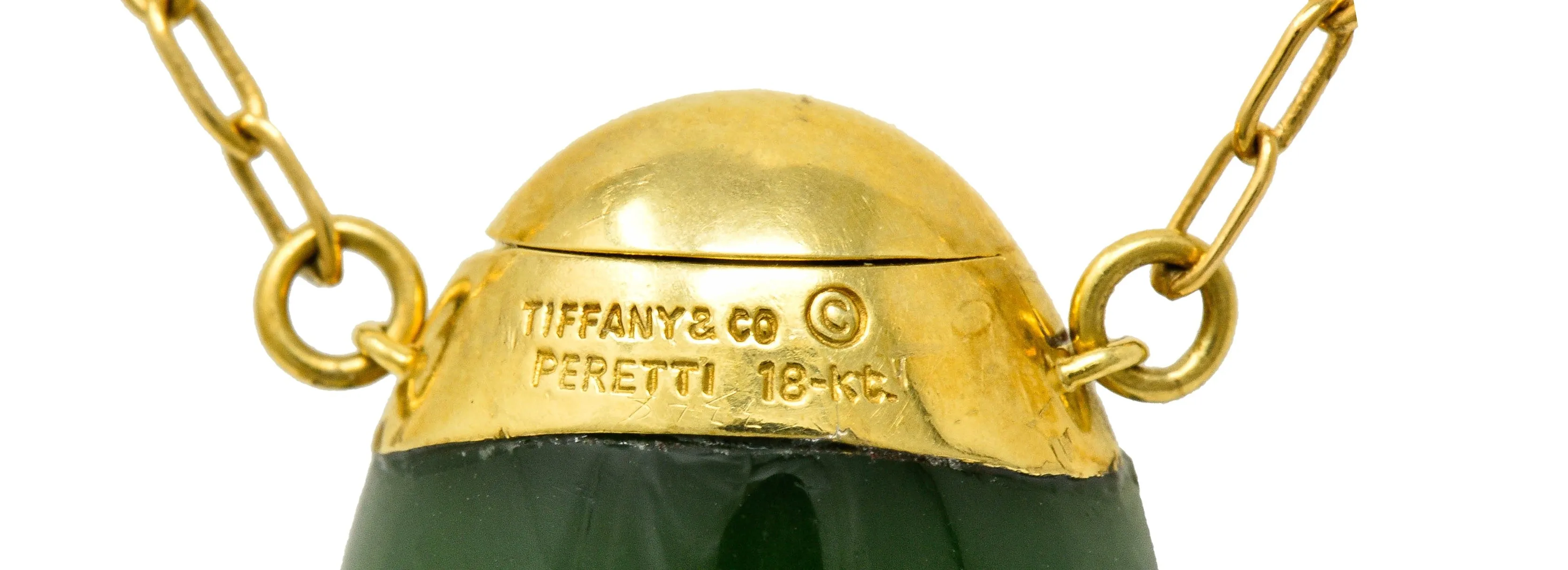 Elsa Peretti Tiffany & Co. Nephrite Jade 18 Karat Gold Perfume Bottle Necklace