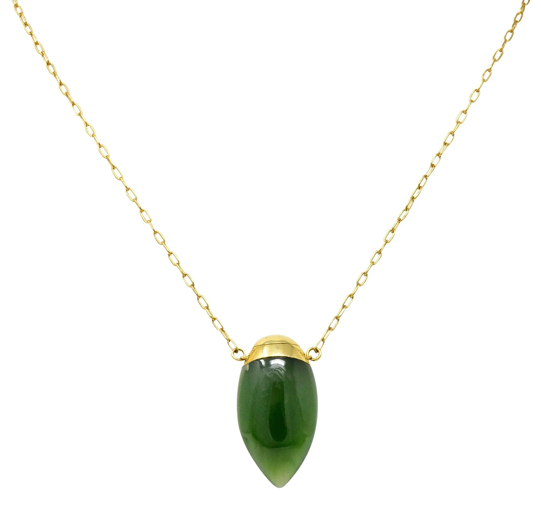 Elsa Peretti Tiffany & Co. Nephrite Jade 18 Karat Gold Perfume Bottle Necklace