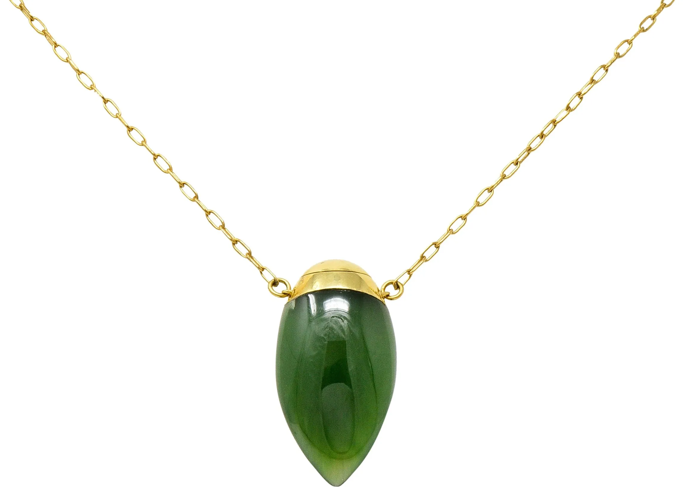 Elsa Peretti Tiffany & Co. Nephrite Jade 18 Karat Gold Perfume Bottle Necklace