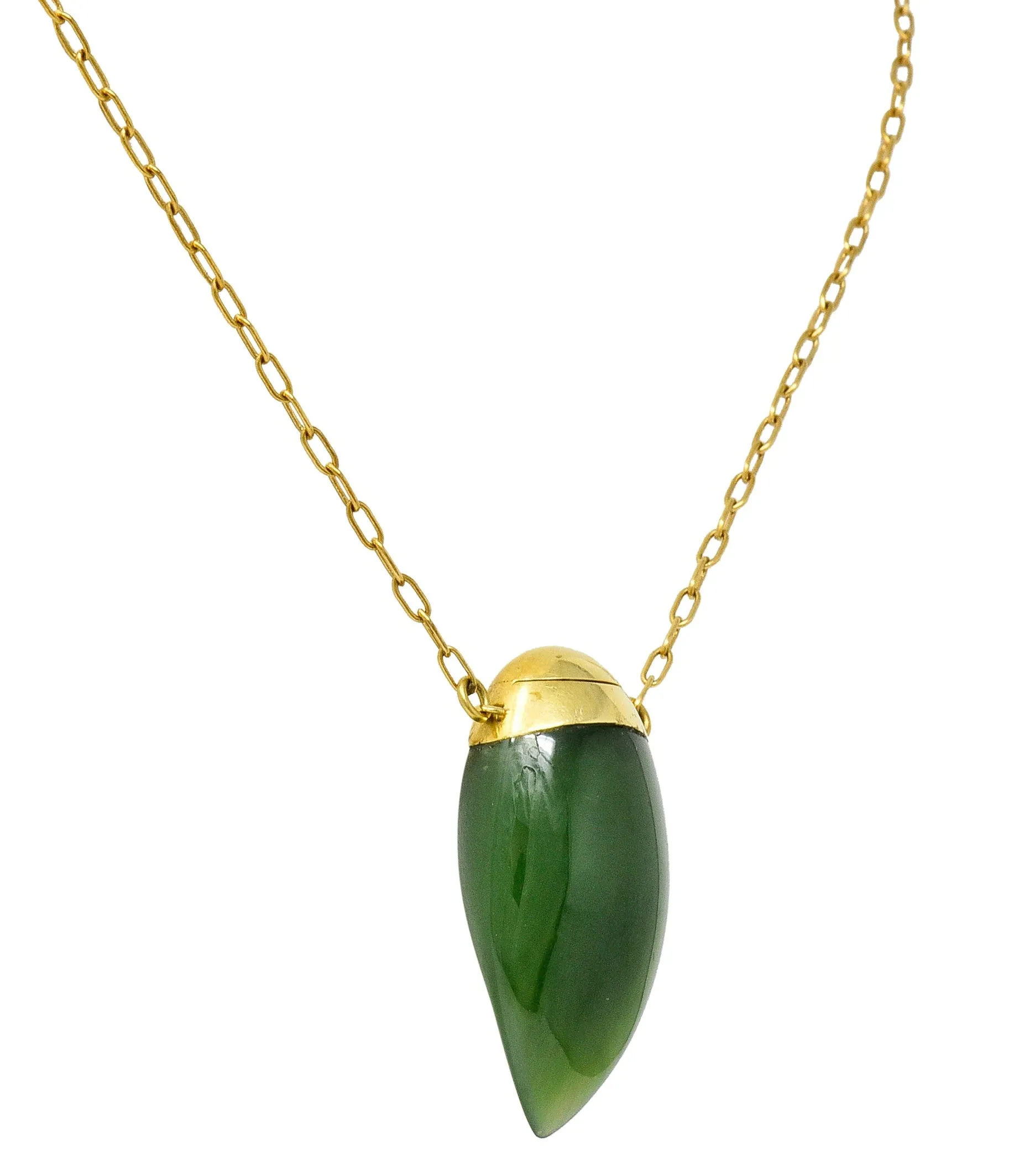 Elsa Peretti Tiffany & Co. Nephrite Jade 18 Karat Gold Perfume Bottle Necklace