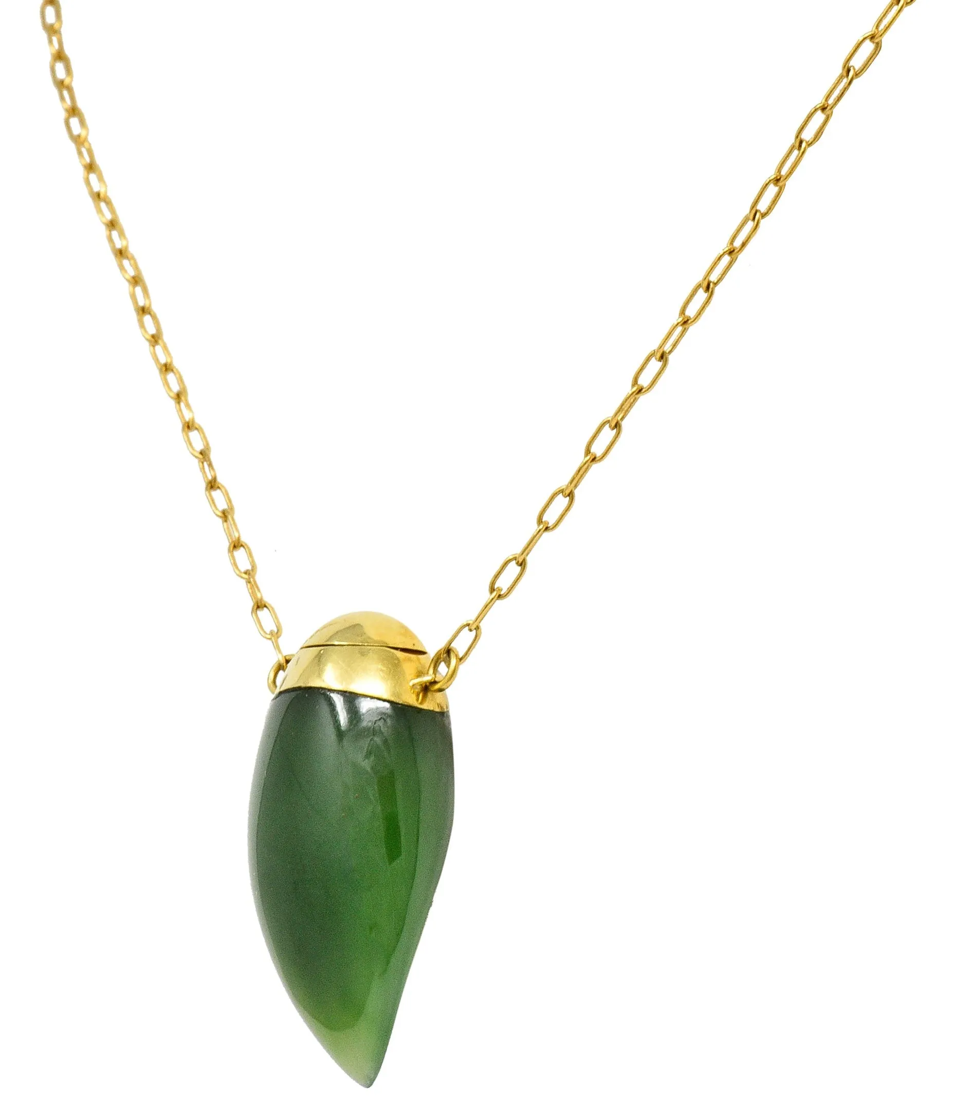 Elsa Peretti Tiffany & Co. Nephrite Jade 18 Karat Gold Perfume Bottle Necklace