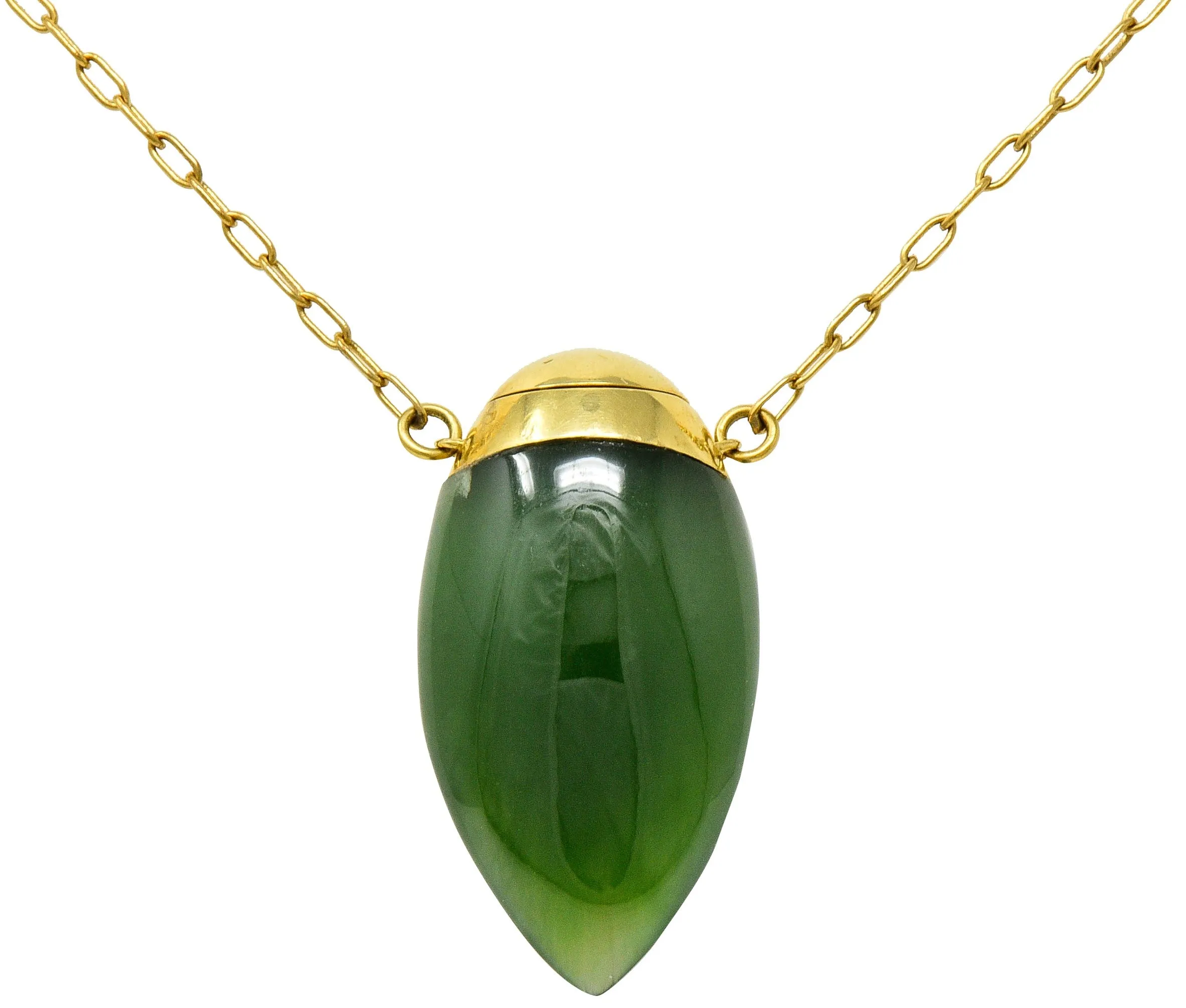 Elsa Peretti Tiffany & Co. Nephrite Jade 18 Karat Gold Perfume Bottle Necklace