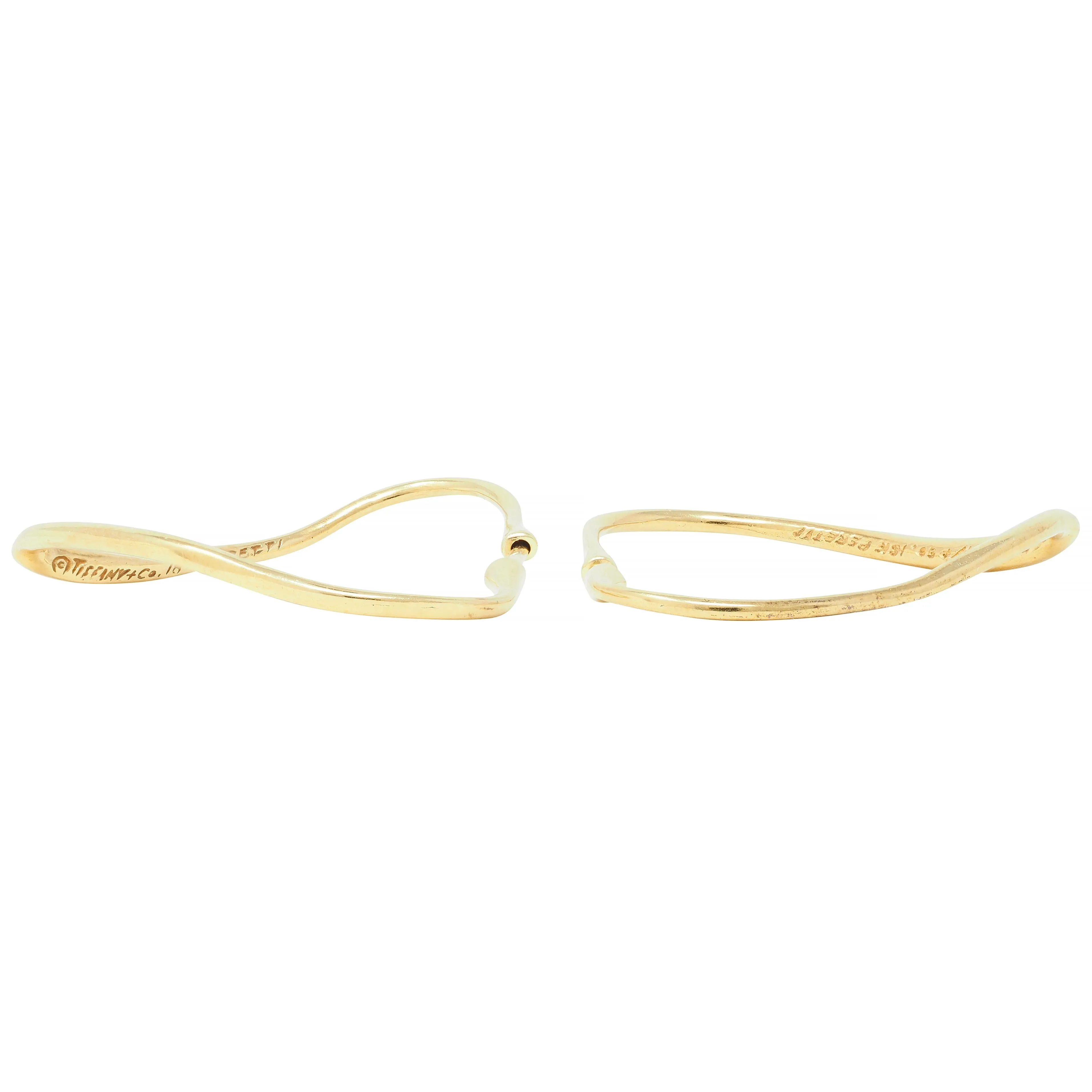 Elsa Peretti Tiffany & Co. Vintage 18 Karat Yellow Gold Open Heart Hoop Earrings