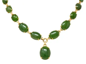 Engel Brothers Art Deco Nephrite Jade 14 Karat Yellow Gold Drop Necklace